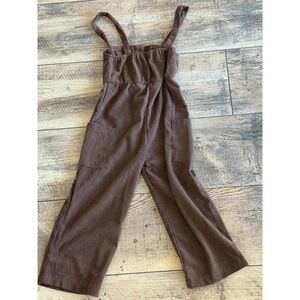 Dark Brown Corduroy Overalls Jumpsuit Womens Wide Leg Adjustable Straps